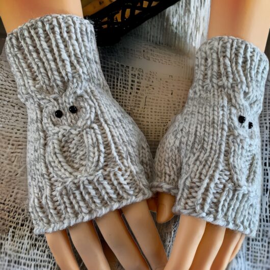 Hand knit owl mitts