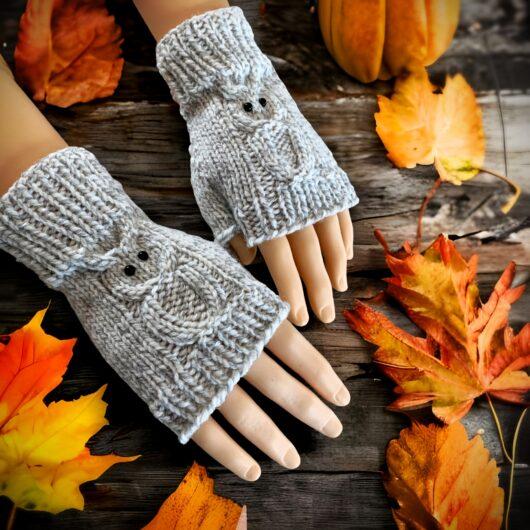 Hand knit owl gloves