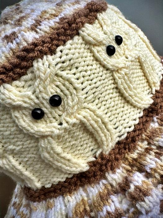 Owl bucket hat - free knitting pattern